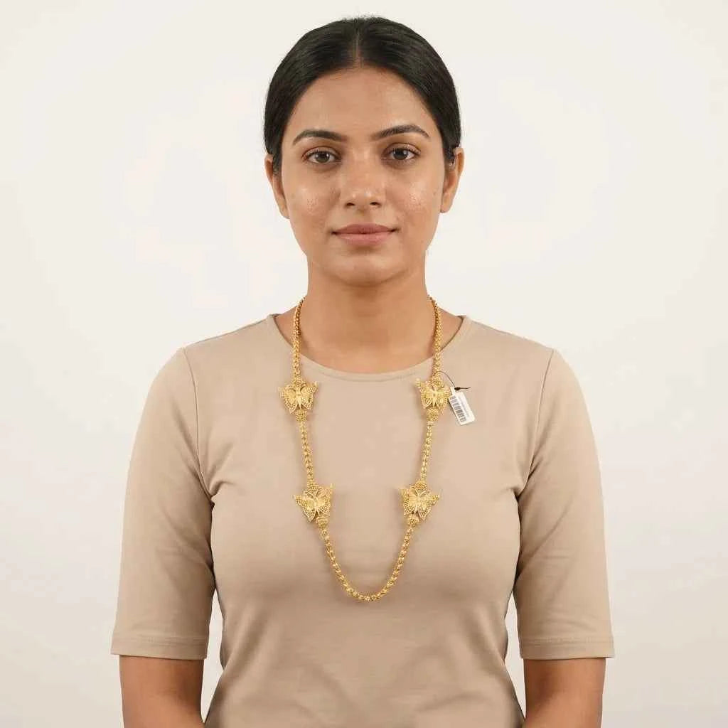 Premium Butterfly Design MOP Long Chain for Women | Traditional Gold Polish Ethnic Necklace