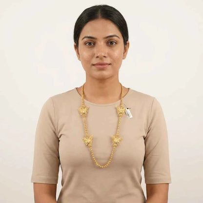 Premium Butterfly Design MOP Long Chain for Women | Traditional Gold Polish Ethnic Necklace