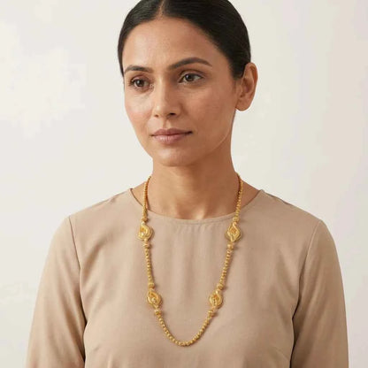 Premium MOP Leaf Design Long Chain for Women | Traditional Gold Polish Ethnic Necklace