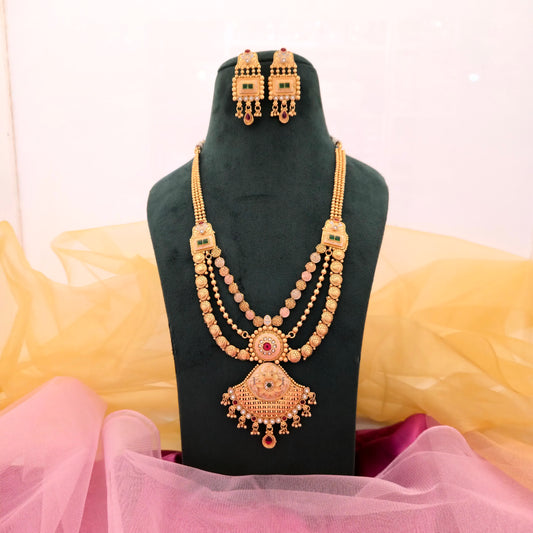 rajwadi polish necklace, copper long necklace, bridal necklace set, traditional long haar, antique polish jewellery, ethnic necklace set, wedding jewellery for women