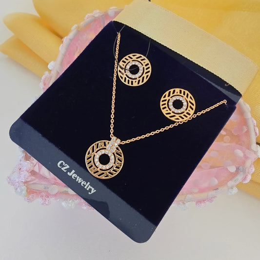 Rose_Gold_Circular_Pendant_Set_with_Crystal_Ring_Design_Elegant_Modern_Jewellery - Saubhagya Collection 
