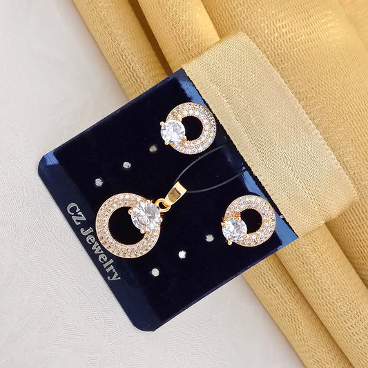 Rose_Gold_Circular_Pendant_Set_with_Solitaire_Crystal_Elegant_Party_Wear_Jewellery - Saubhagya Collection 
