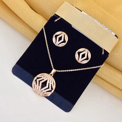 Rose_Gold_Geometric_Pendant_Set_with_Crystal_Detailing_Modern_Designer_Jewellery - Saubhagya Collection 
