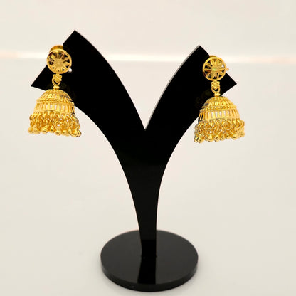 1 Gram Gold (Forming) Long Temple Necklace Set with Dual Pendant Design & Traditional Jhumka Earrings | Antique Haram Jewellery