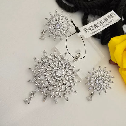 Snowflake_Crystal_Pendant_Set_with_Earrings_Silver_Plated_Designer_Jewellery - Saubhagya Collection 