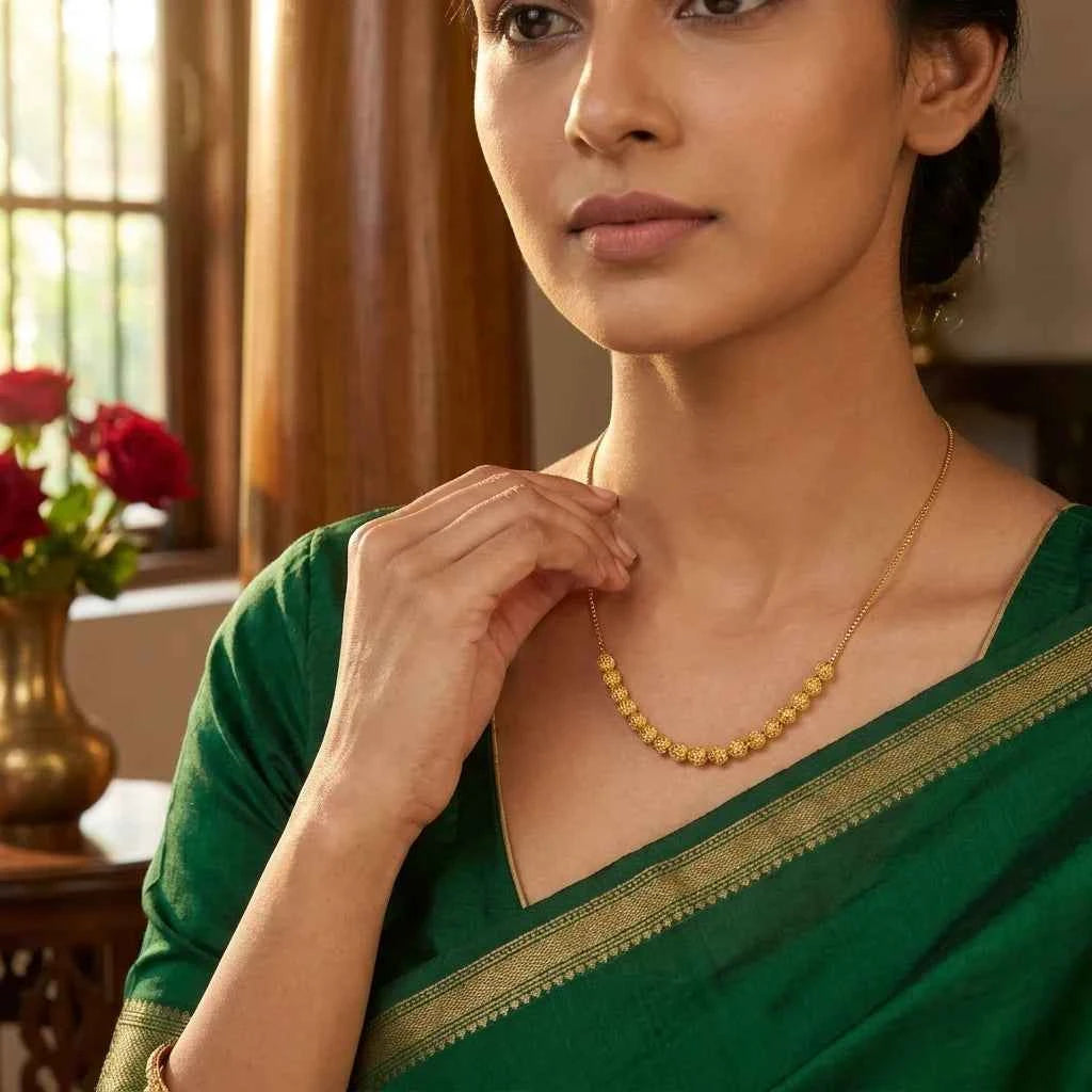Textured Gold Bead Dokia Necklace for Women | Elegant Minimal Daily Wear Necklace