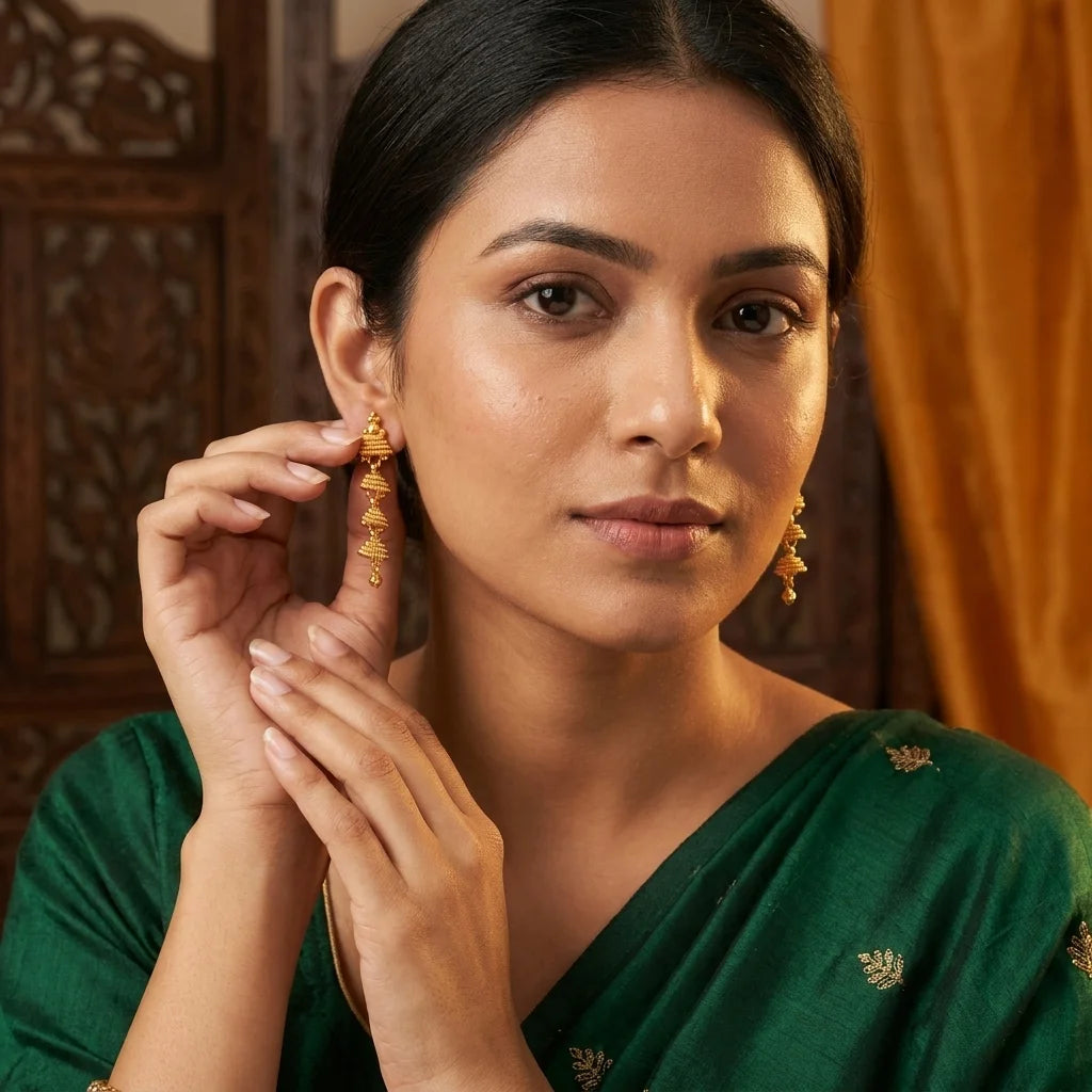 Traditional Gold Long Jhumki Earrings for Women | Water Resistant Ethnic Dangle Earrings