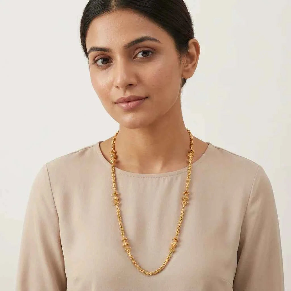Traditional MOP Designer Long Chain for Women | Premium Gold Polish Ethnic Necklace