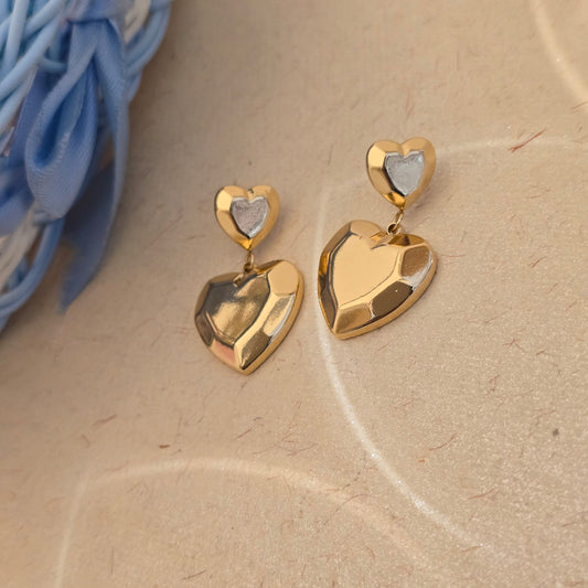 Gold-Tone Double Heart Drop Earrings
