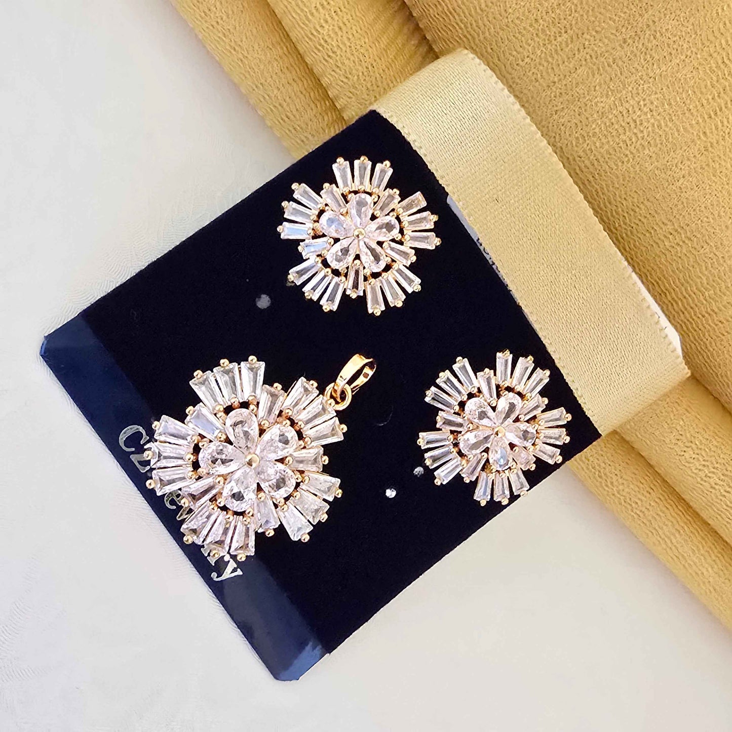 white_floral_pendant_set_with_earrings_gold_plated_jewellery_for_women - Saubhagya Collection 